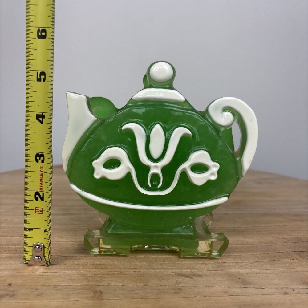 Vintage Lucite Green Teapot Coffee Napkin Holder 60s 70s Retro MCM Kitchen Decor - Picture 14 of 16